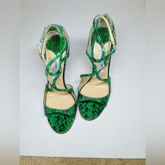 Jimmy Choo Green Snakeskin leather Azia 95 mm Stilettos sandals open toe EU 40.5 - Picture 4 of 10